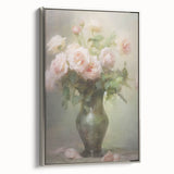 Vintage Botanical Art Prints – Soft Pink Roses in Vase Illustration