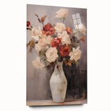 Vintage Botanical Art Prints – Red and White Roses in Vase Illustration