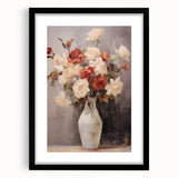 Vintage Botanical Art Prints – Red and White Roses in Vase Illustration