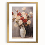 Vintage Botanical Art Prints – Red and White Roses in Vase Illustration