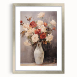 Vintage Botanical Art Prints – Red and White Roses in Vase Illustration