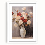 Vintage Botanical Art Prints – Red and White Roses in Vase Illustration