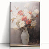 Vintage Botanical Art Prints – Red and White Roses in Vase Illustration