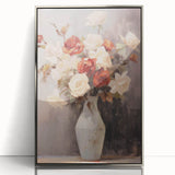 Vintage Botanical Art Prints – Red and White Roses in Vase Illustration