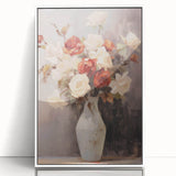 Vintage Botanical Art Prints – Red and White Roses in Vase Illustration