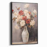 Vintage Botanical Art Prints – Red and White Roses in Vase Illustration