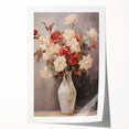 Vintage Botanical Art Prints – Red and White Roses in Vase Illustration