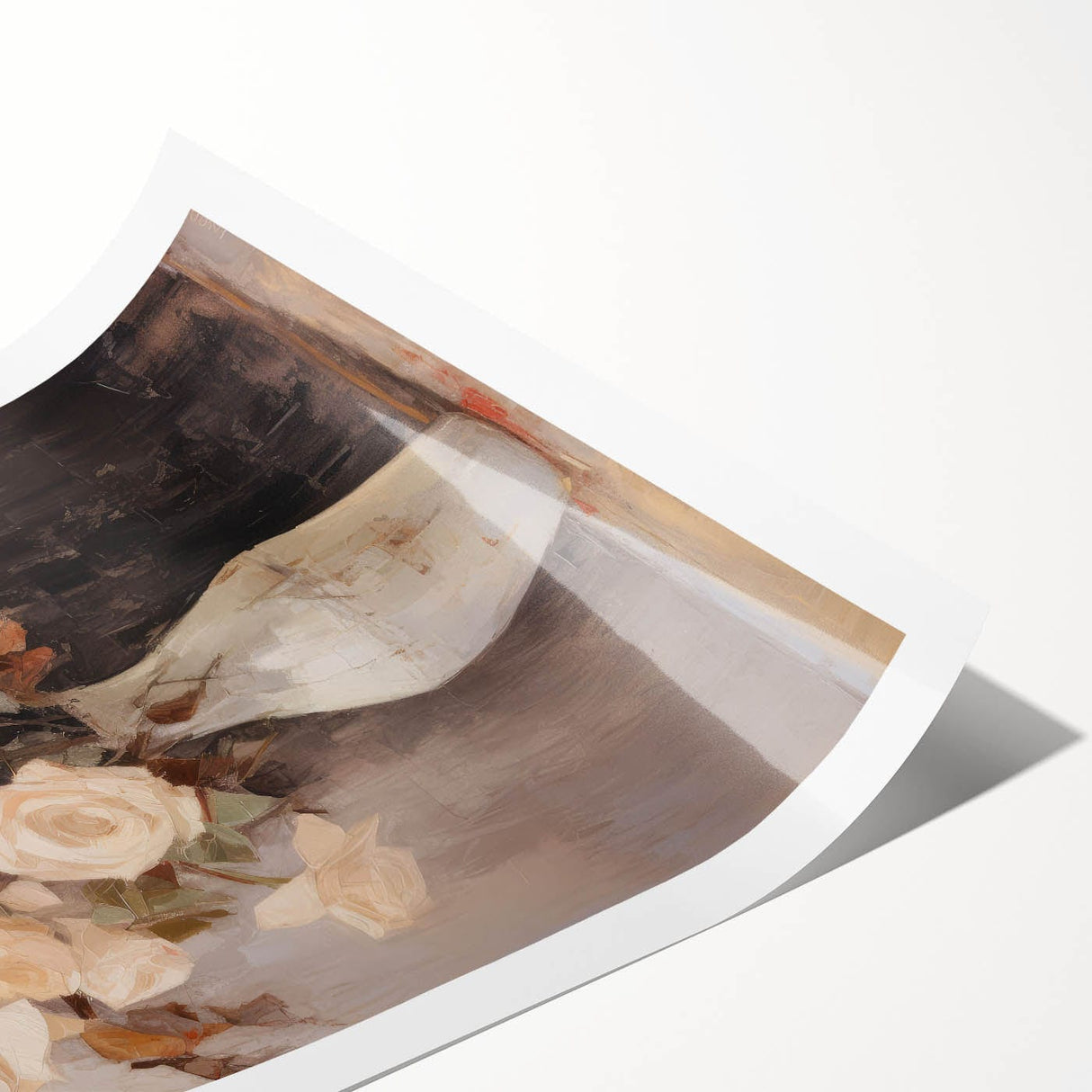 Vintage Botanical Art Prints – Red and White Roses in Vase Illustration