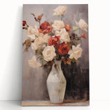 Vintage Botanical Art Prints – Red and White Roses in Vase Illustration