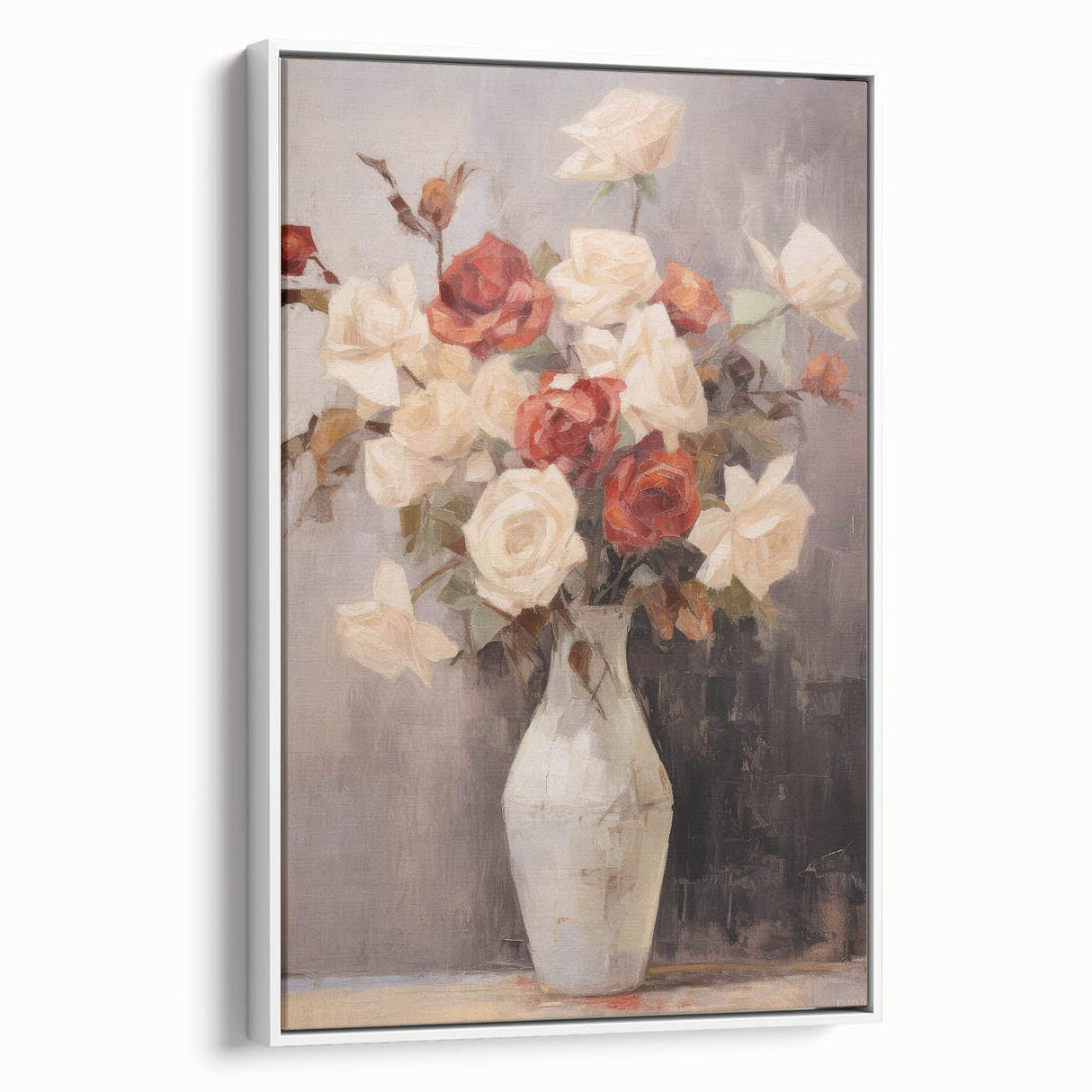 Vintage Botanical Art Prints – Red and White Roses in Vase Illustration