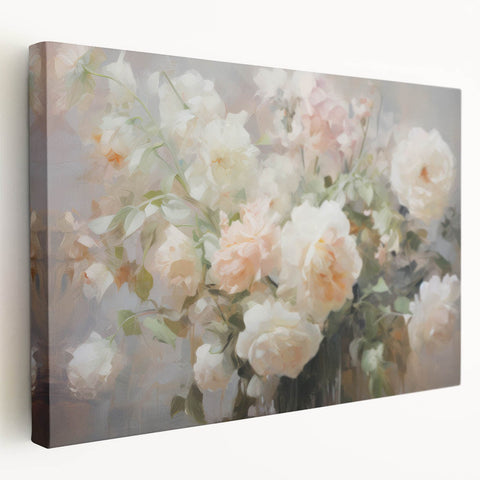 Vintage Botanical Art Prints – Soft Pink Roses in Vase Illustration