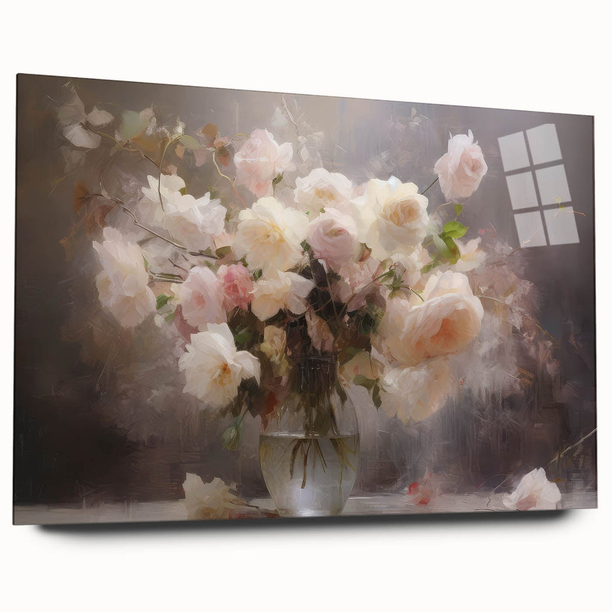 Vintage Botanical Art Prints – Soft Pink Roses in Vase Illustration