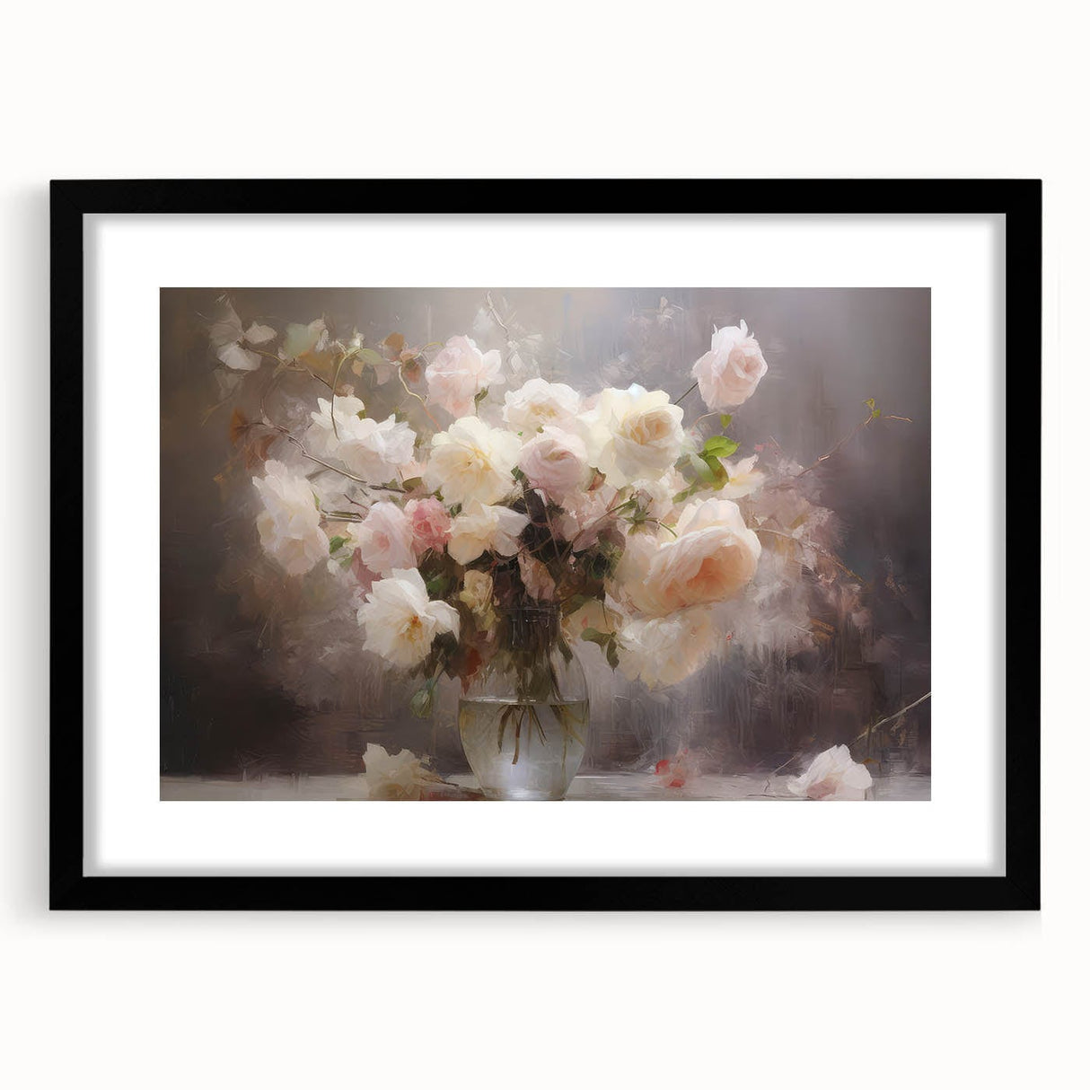 Vintage Botanical Art Prints – Soft Pink Roses in Vase Illustration
