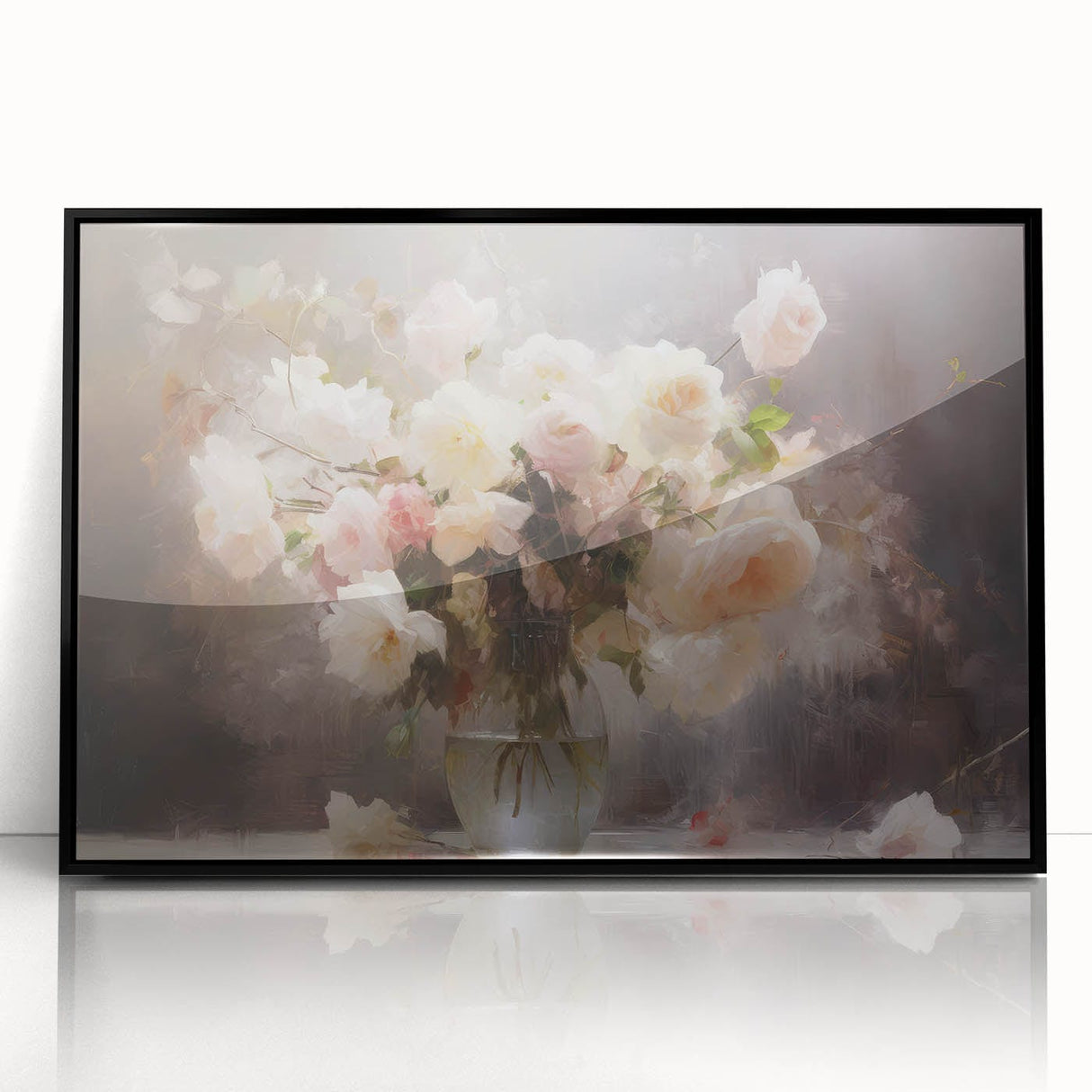 Vintage Botanical Art Prints – Soft Pink Roses in Vase Illustration