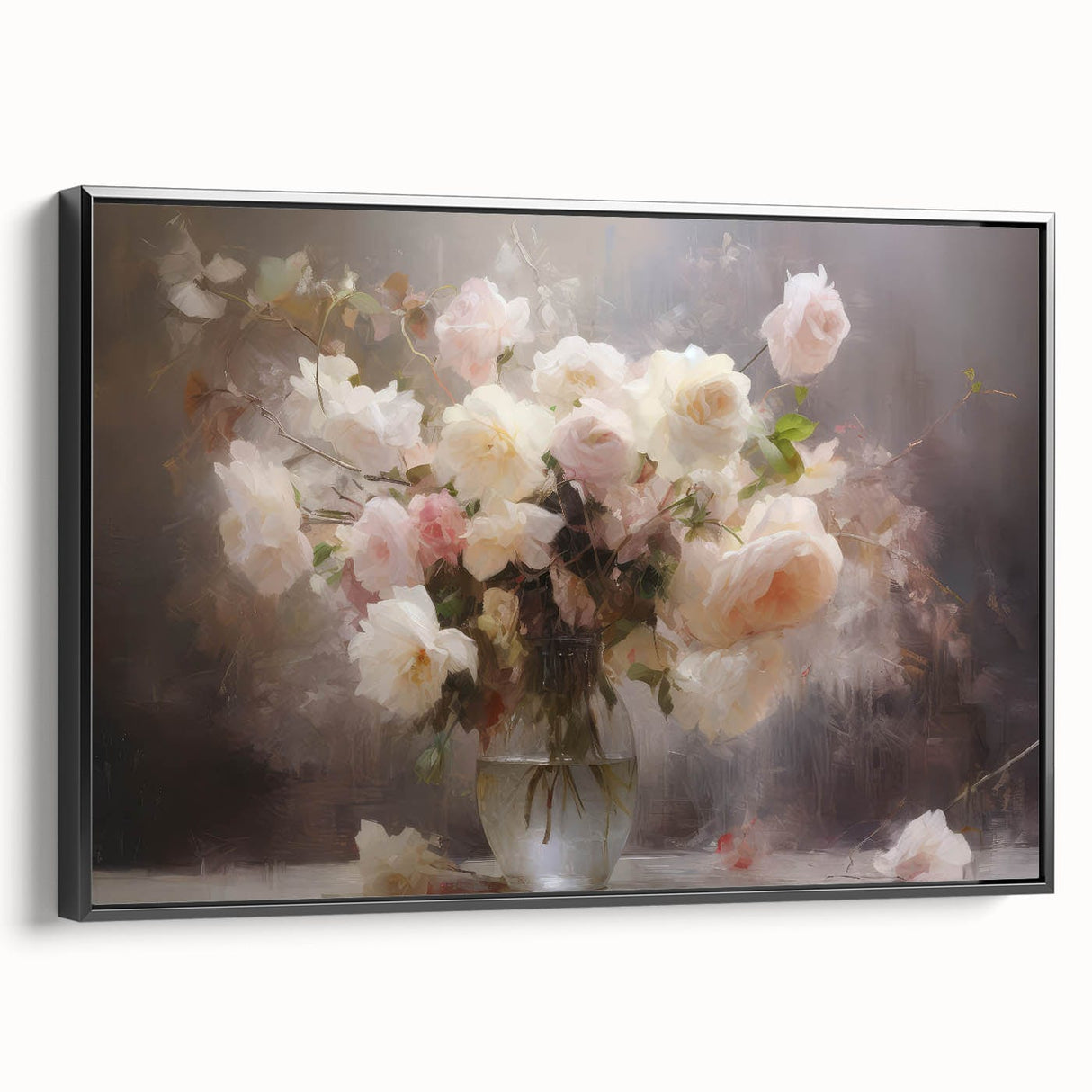 Vintage Botanical Art Prints – Soft Pink Roses in Vase Illustration