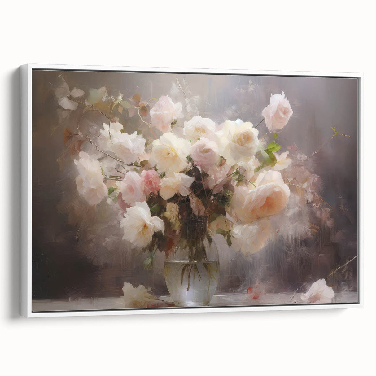 Vintage Botanical Art Prints – Soft Pink Roses in Vase Illustration