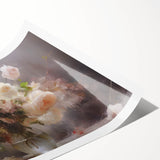 Vintage Botanical Art Prints – Soft Pink Roses in Vase Illustration