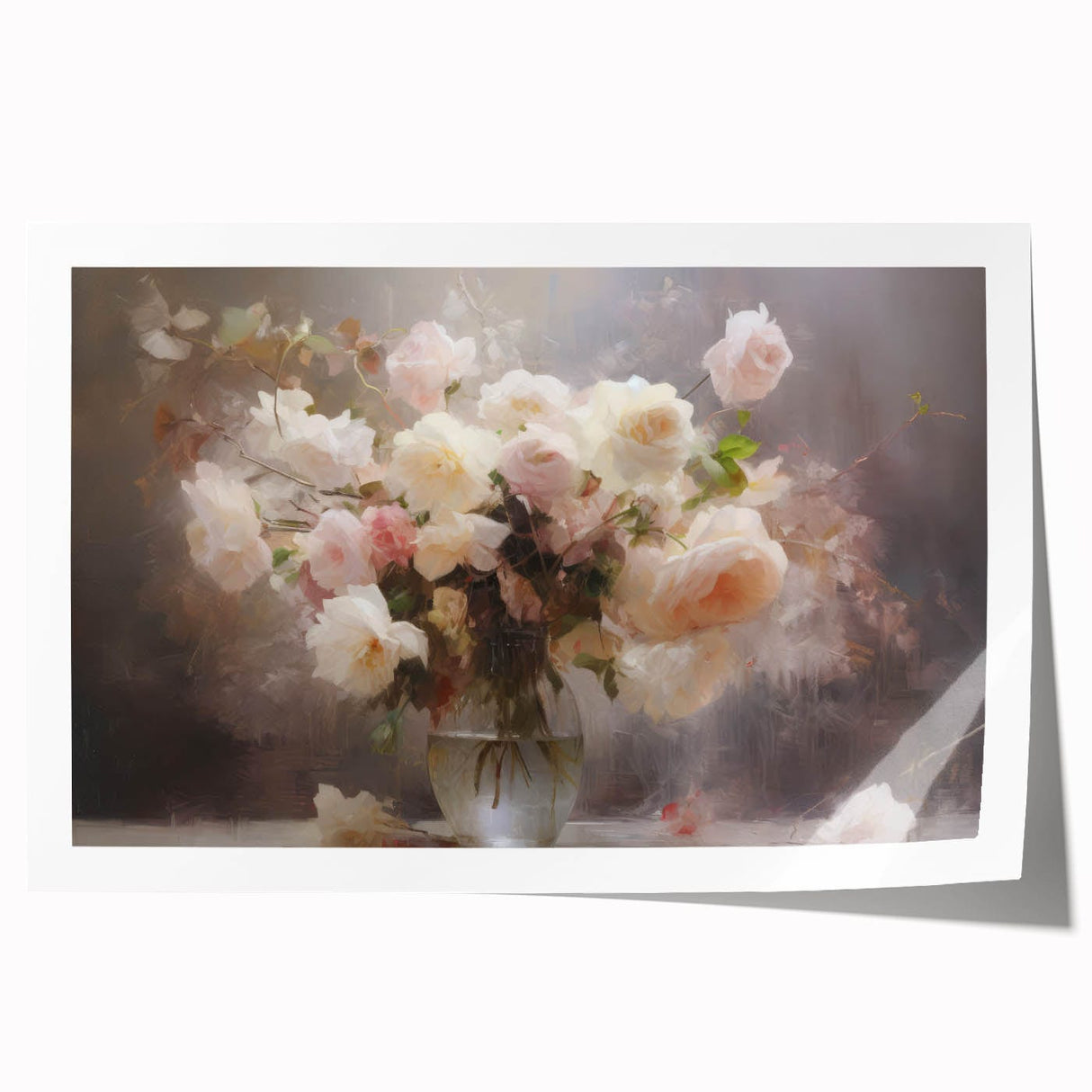 Vintage Botanical Art Prints – Soft Pink Roses in Vase Illustration