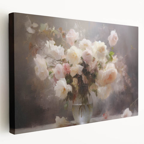 Vintage Botanical Art Prints – Soft Pink Roses in Vase Illustration