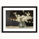Vintage Botanical Art Prints – White Flowers in Glass Vase Illustration