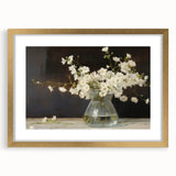 Vintage Botanical Art Prints – White Flowers in Glass Vase Illustration