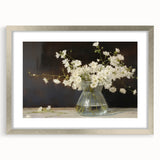 Vintage Botanical Art Prints – White Flowers in Glass Vase Illustration