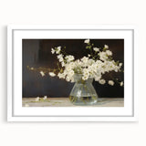 Vintage Botanical Art Prints – White Flowers in Glass Vase Illustration