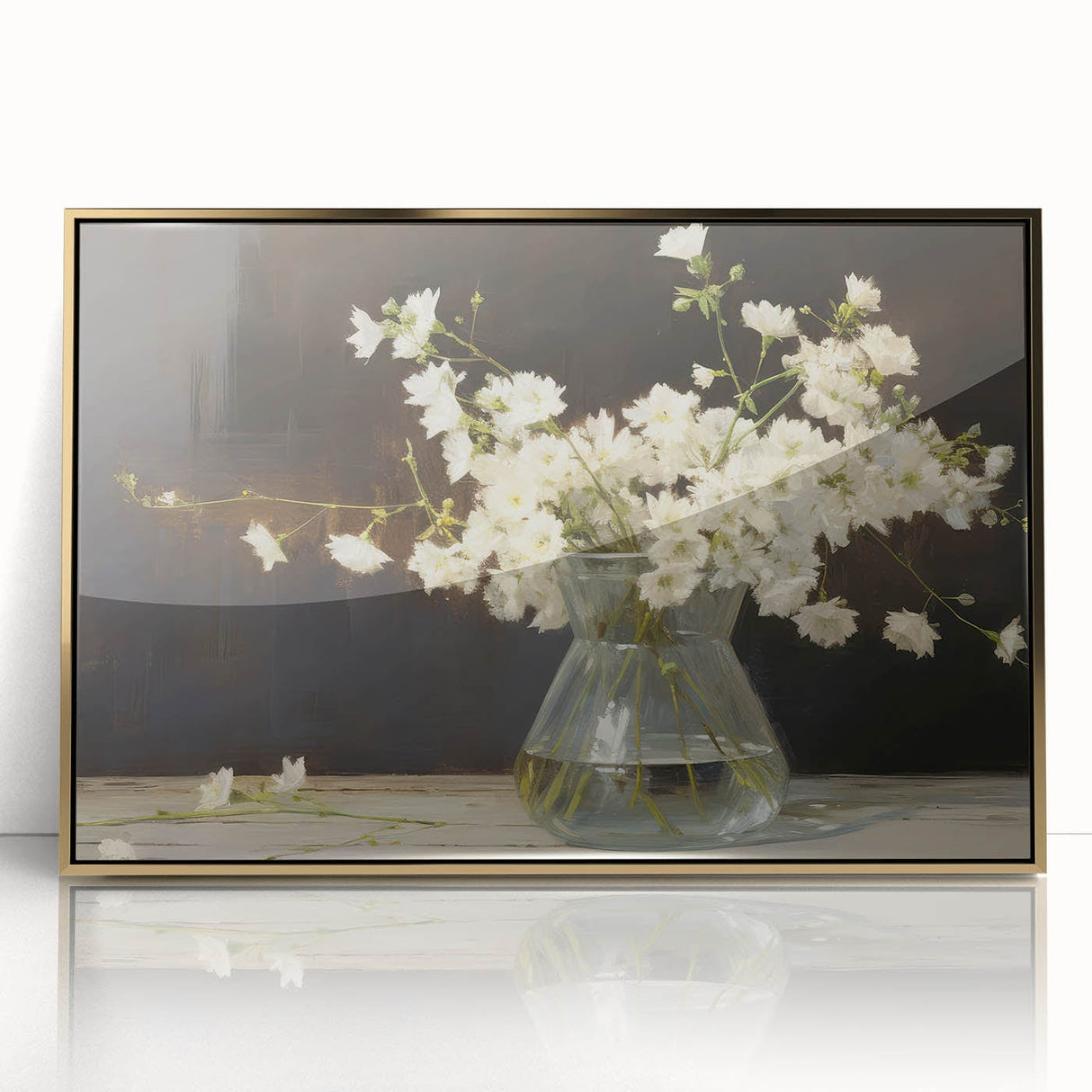 Vintage Botanical Art Prints – White Flowers in Glass Vase Illustration