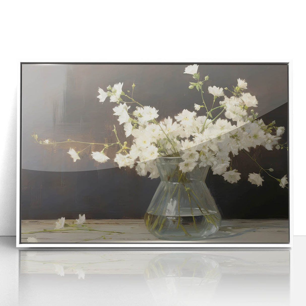 Vintage Botanical Art Prints – White Flowers in Glass Vase Illustration