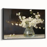 Vintage Botanical Art Prints – White Flowers in Glass Vase Illustration