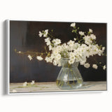 Vintage Botanical Art Prints – White Flowers in Glass Vase Illustration