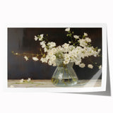 Vintage Botanical Art Prints – White Flowers in Glass Vase Illustration