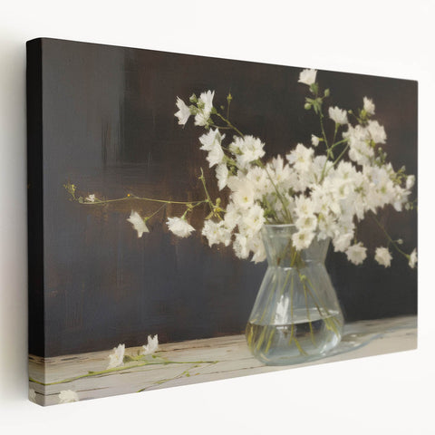 Vintage Botanical Art Prints – White Flowers in Glass Vase Illustration