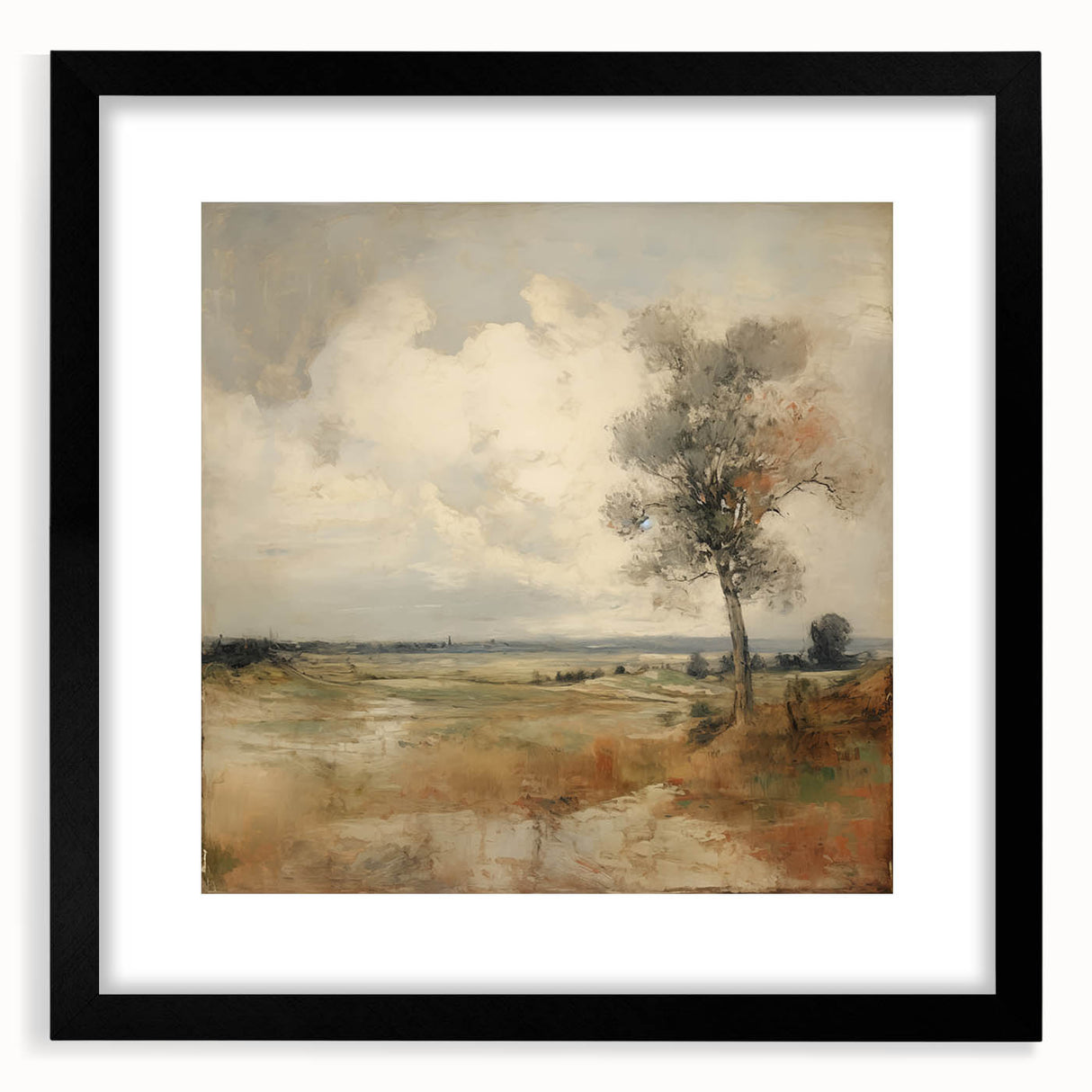 Vintage Botanical Art Print - Serene Landscape with Tree – Framed