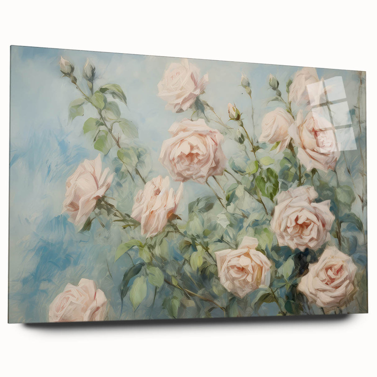 Vintage Botanical Art Print - Soft Pink Roses – Framed