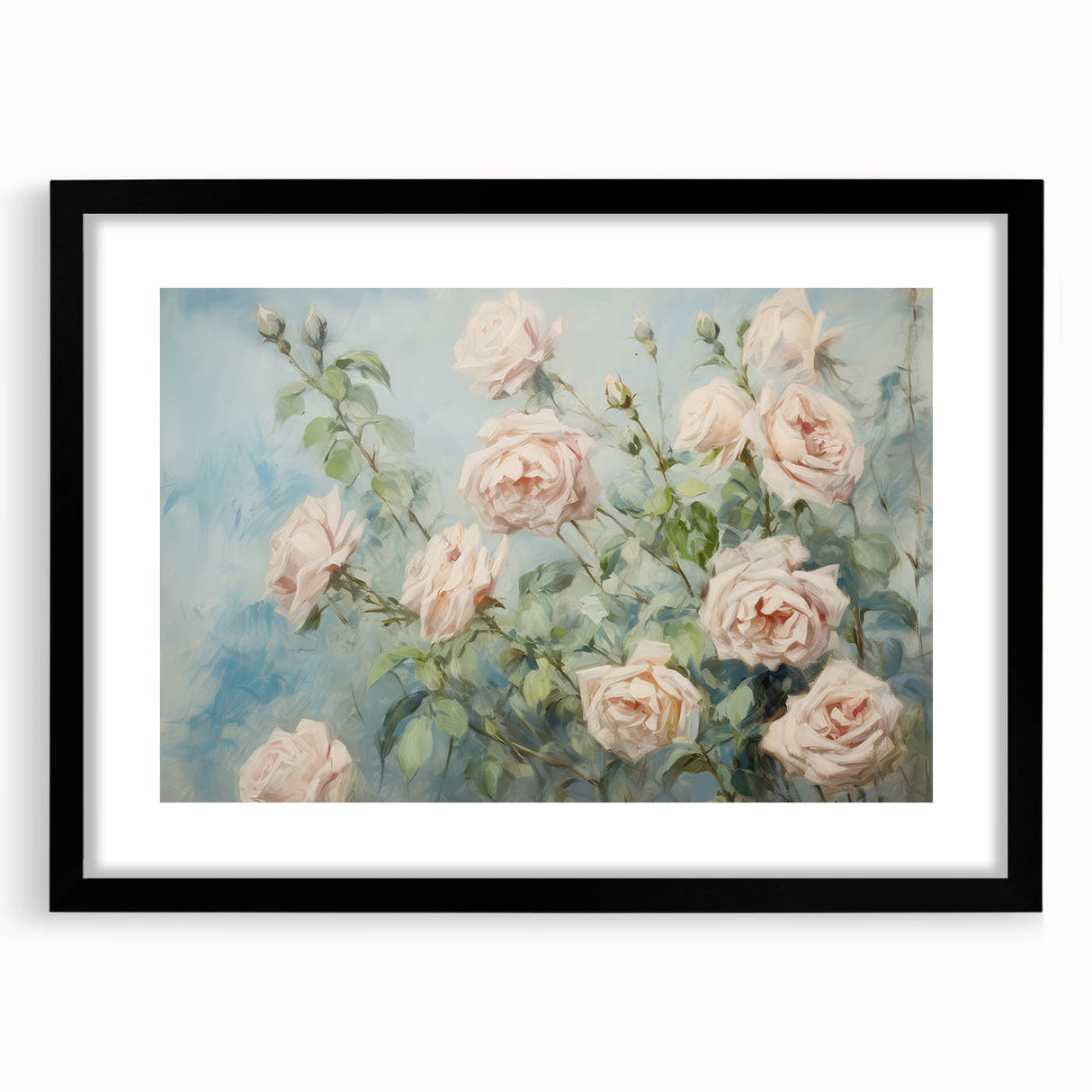 Vintage Botanical Art Print - Soft Pink Roses – Framed