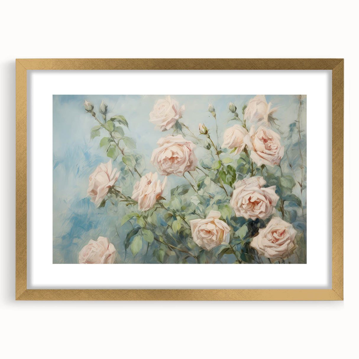 Vintage Botanical Art Print - Soft Pink Roses – Framed