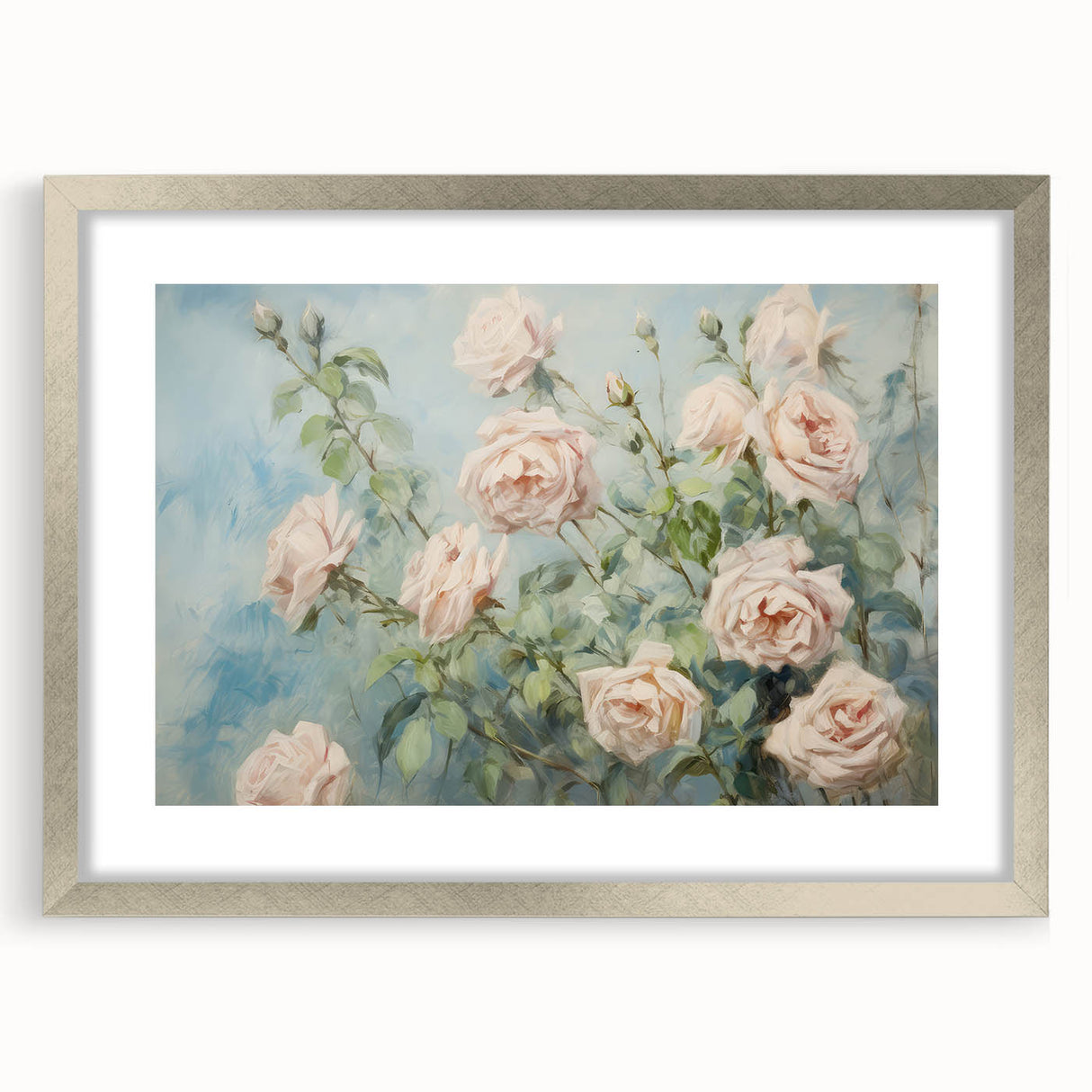 Vintage Botanical Art Print - Soft Pink Roses – Framed