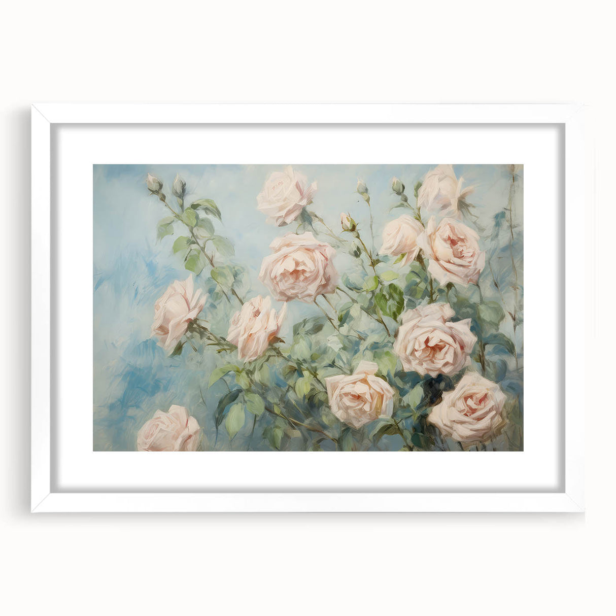 Vintage Botanical Art Print - Soft Pink Roses – Framed