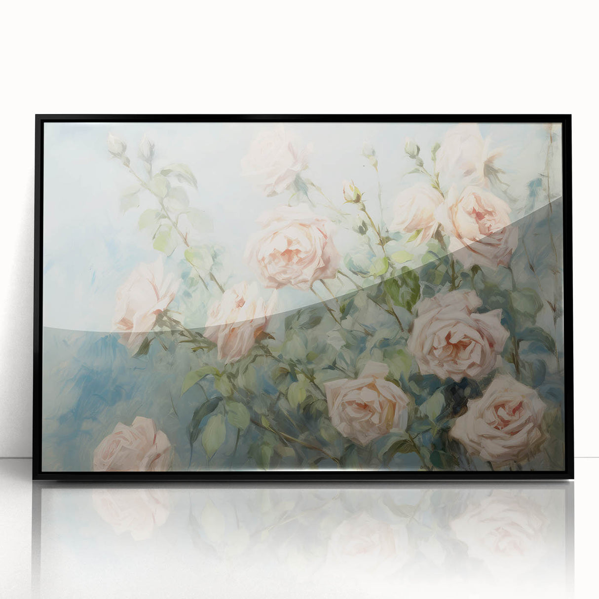 Vintage Botanical Art Print - Soft Pink Roses – Framed