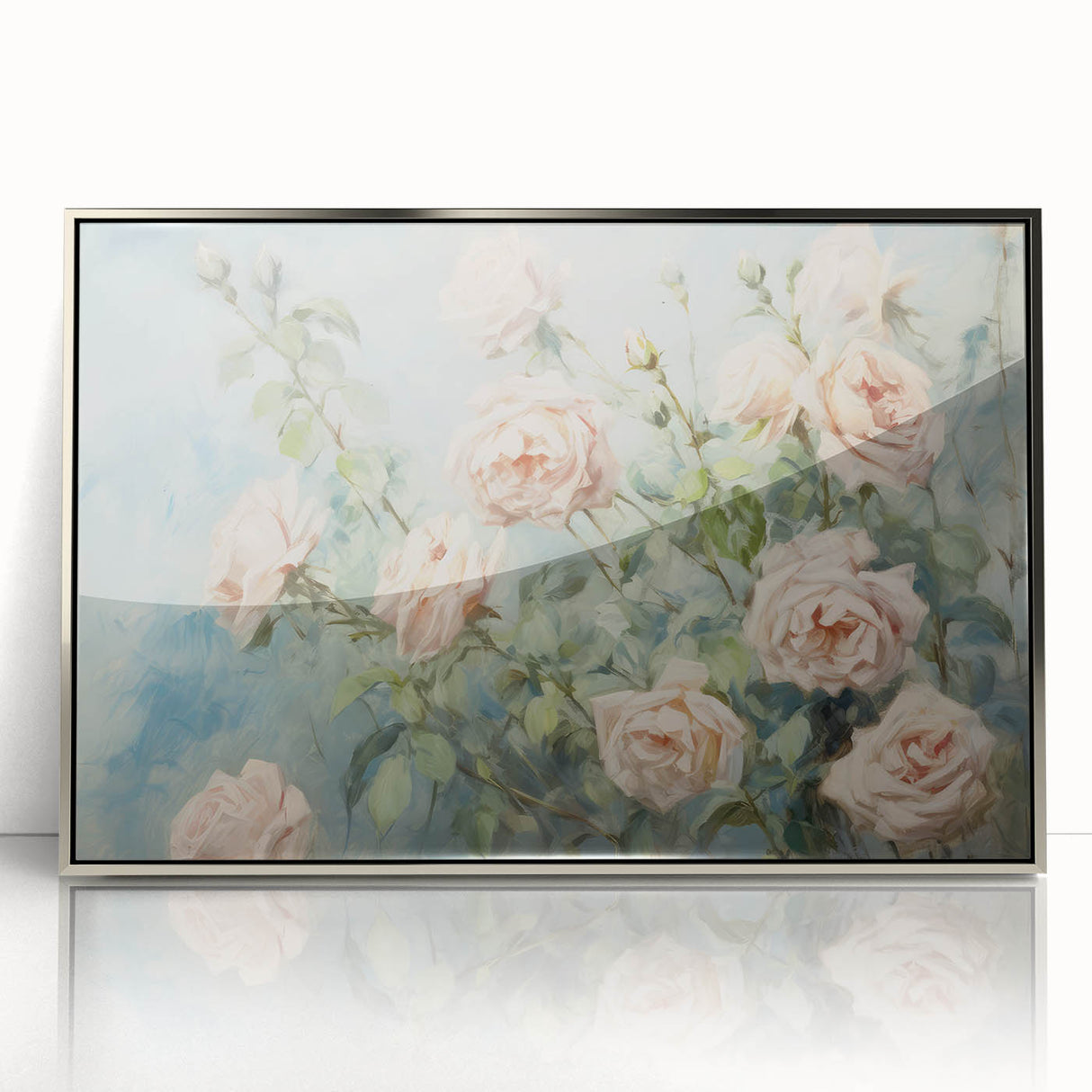 Vintage Botanical Art Print - Soft Pink Roses – Framed