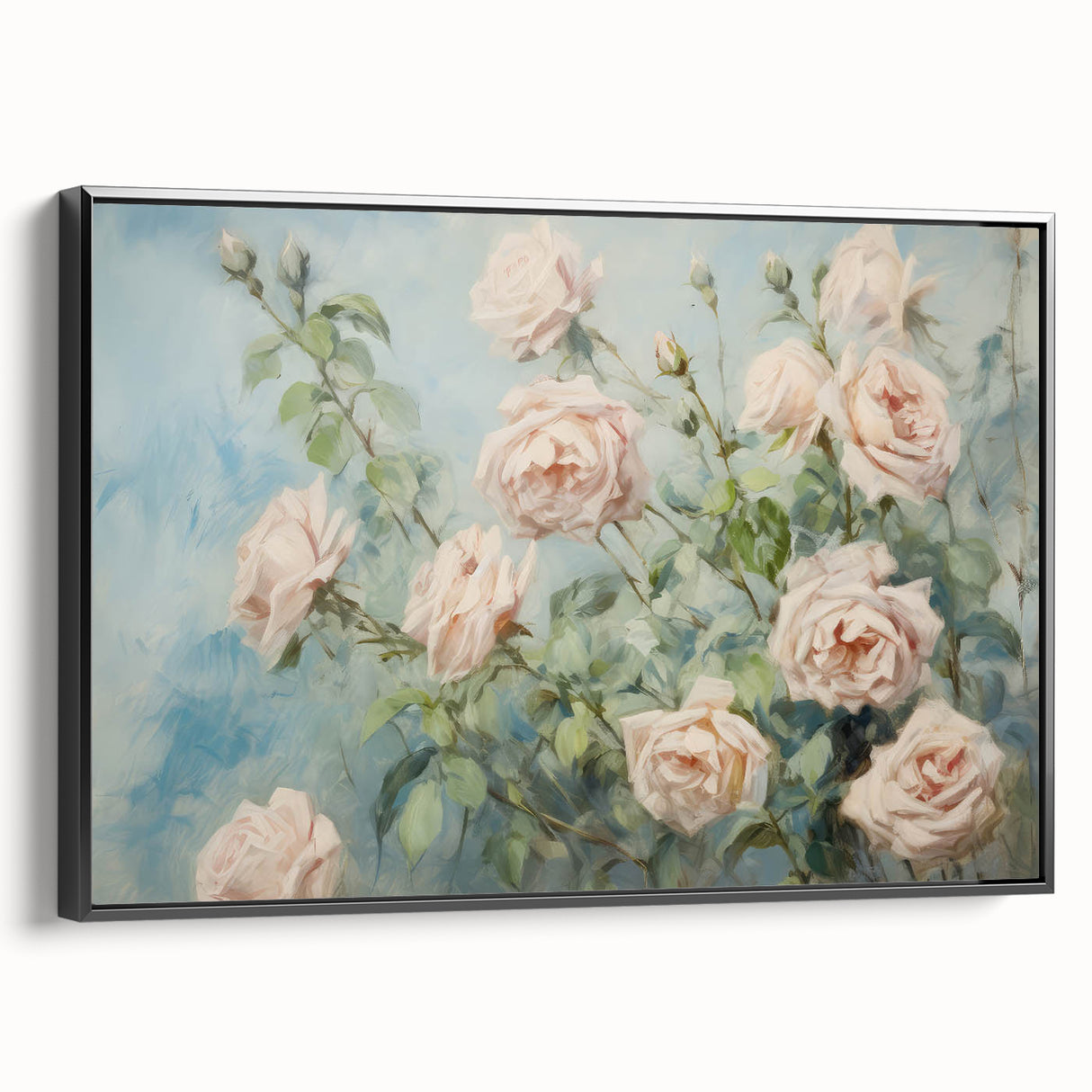 Vintage Botanical Art Print - Soft Pink Roses – Framed