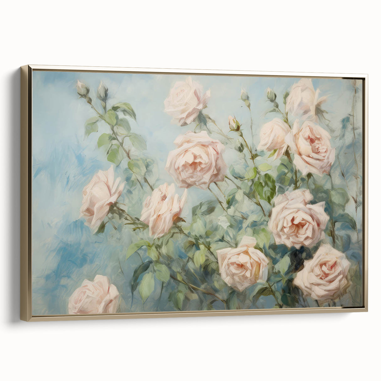 Vintage Botanical Art Print - Soft Pink Roses – Framed