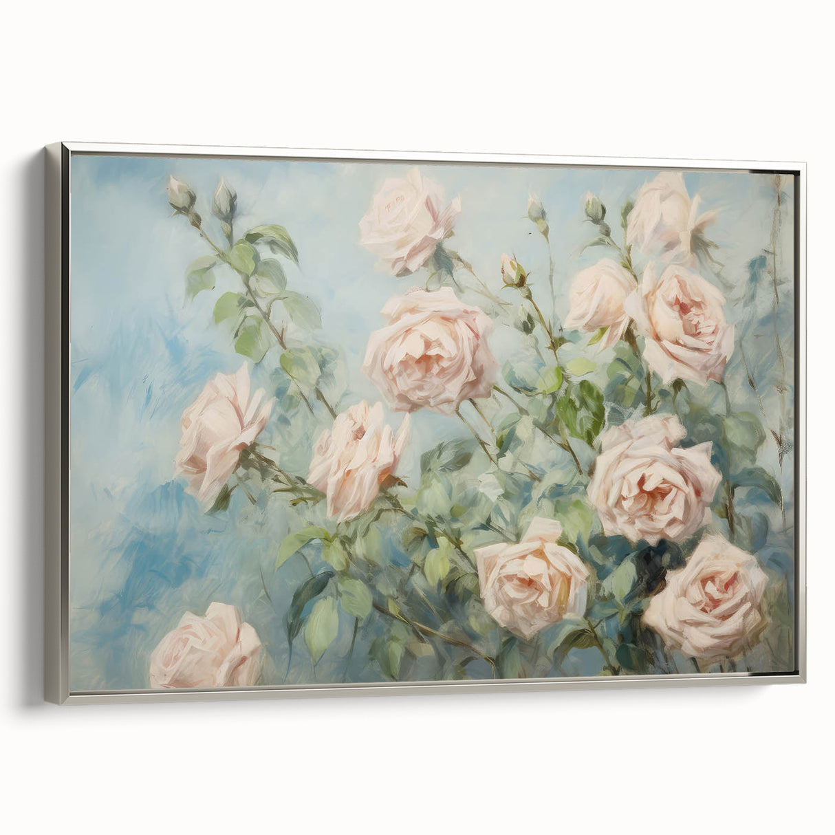 Vintage Botanical Art Print - Soft Pink Roses – Framed