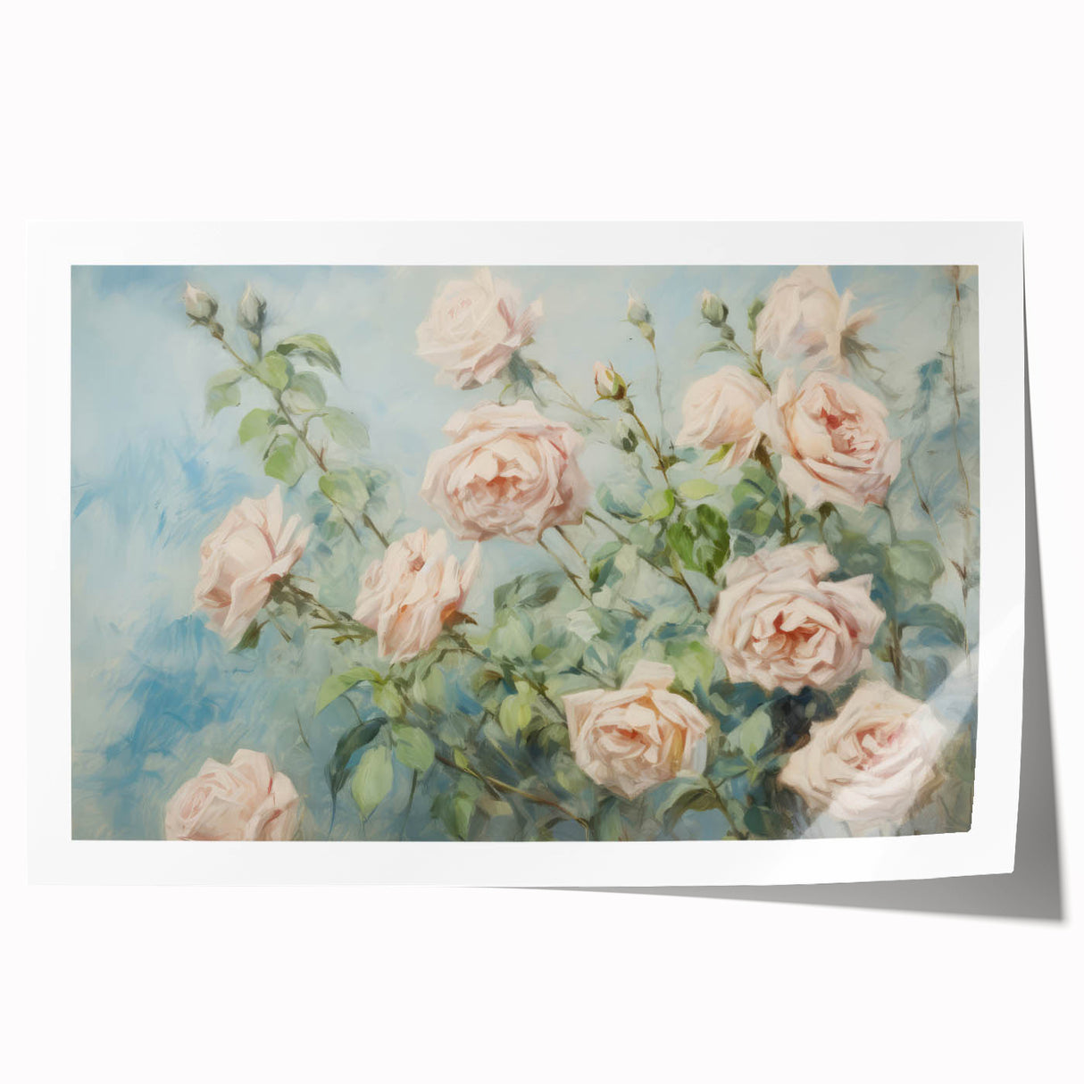 Vintage Botanical Art Print - Soft Pink Roses – Framed