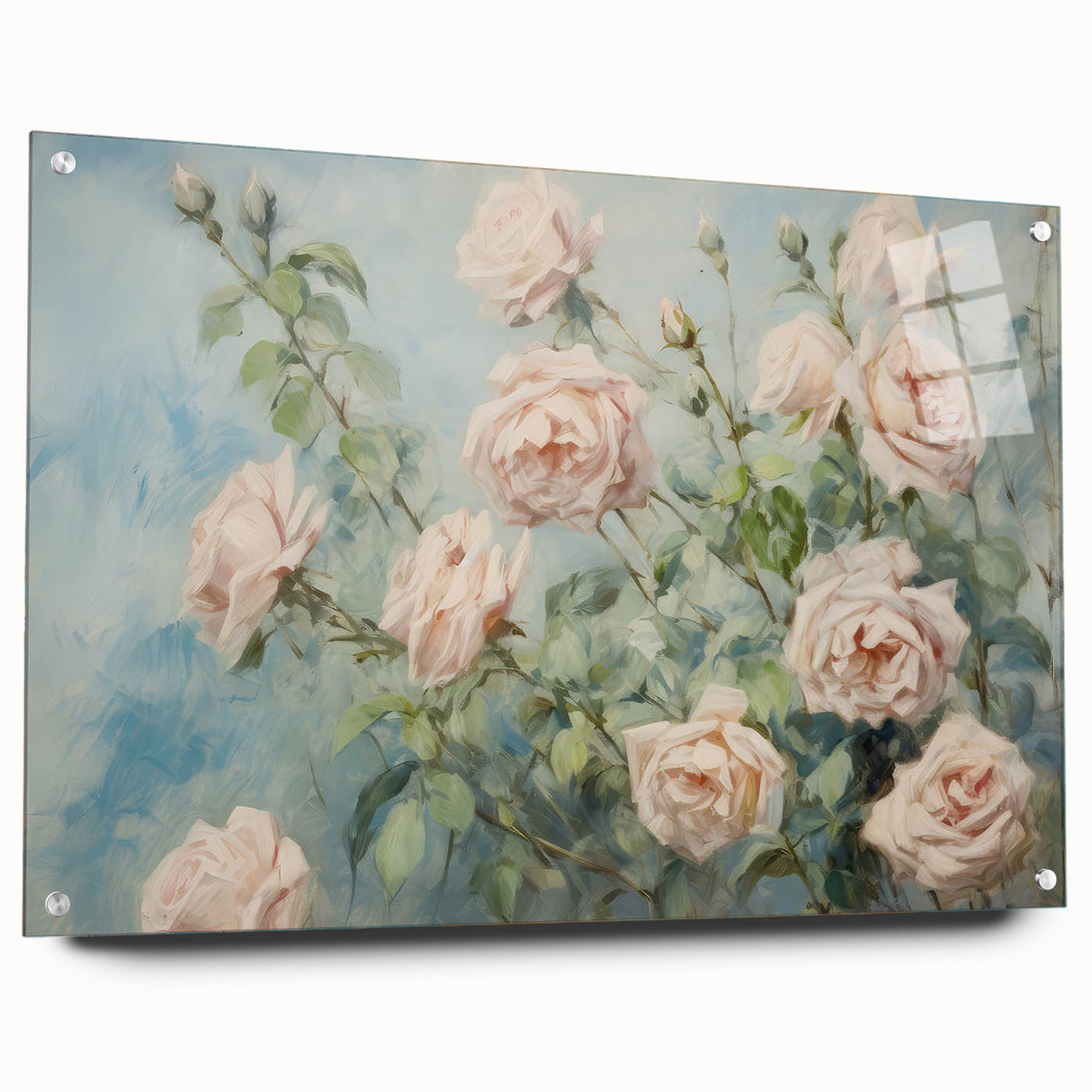 Vintage Botanical Art Print - Soft Pink Roses – Framed