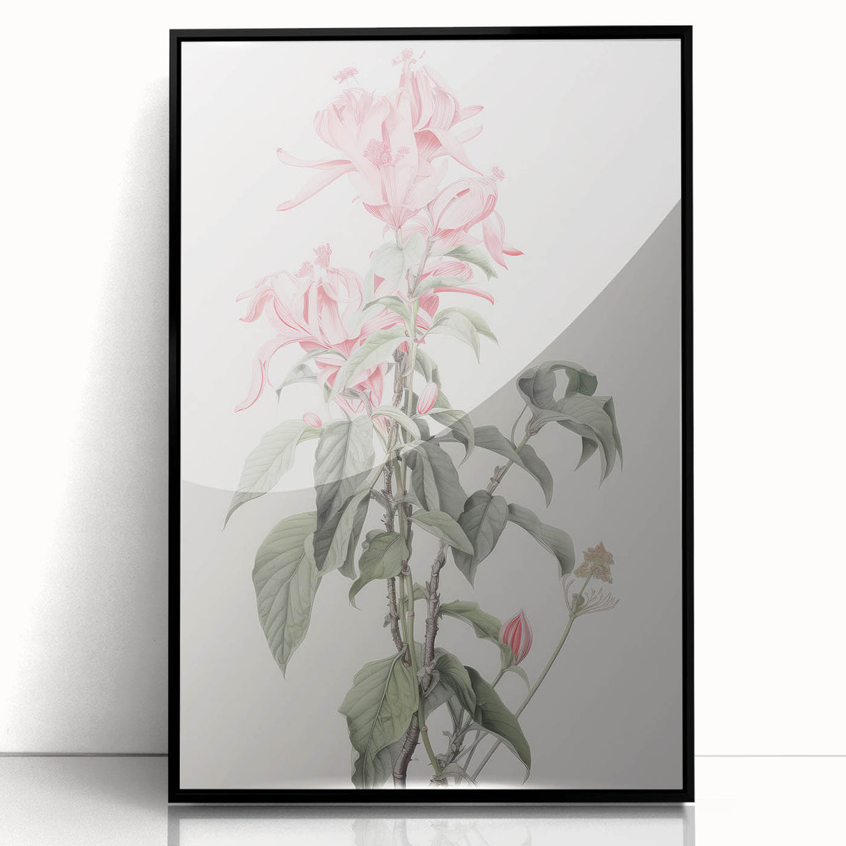 Vintage Botanical Art Print - Pink Floral Illustration – Framed
