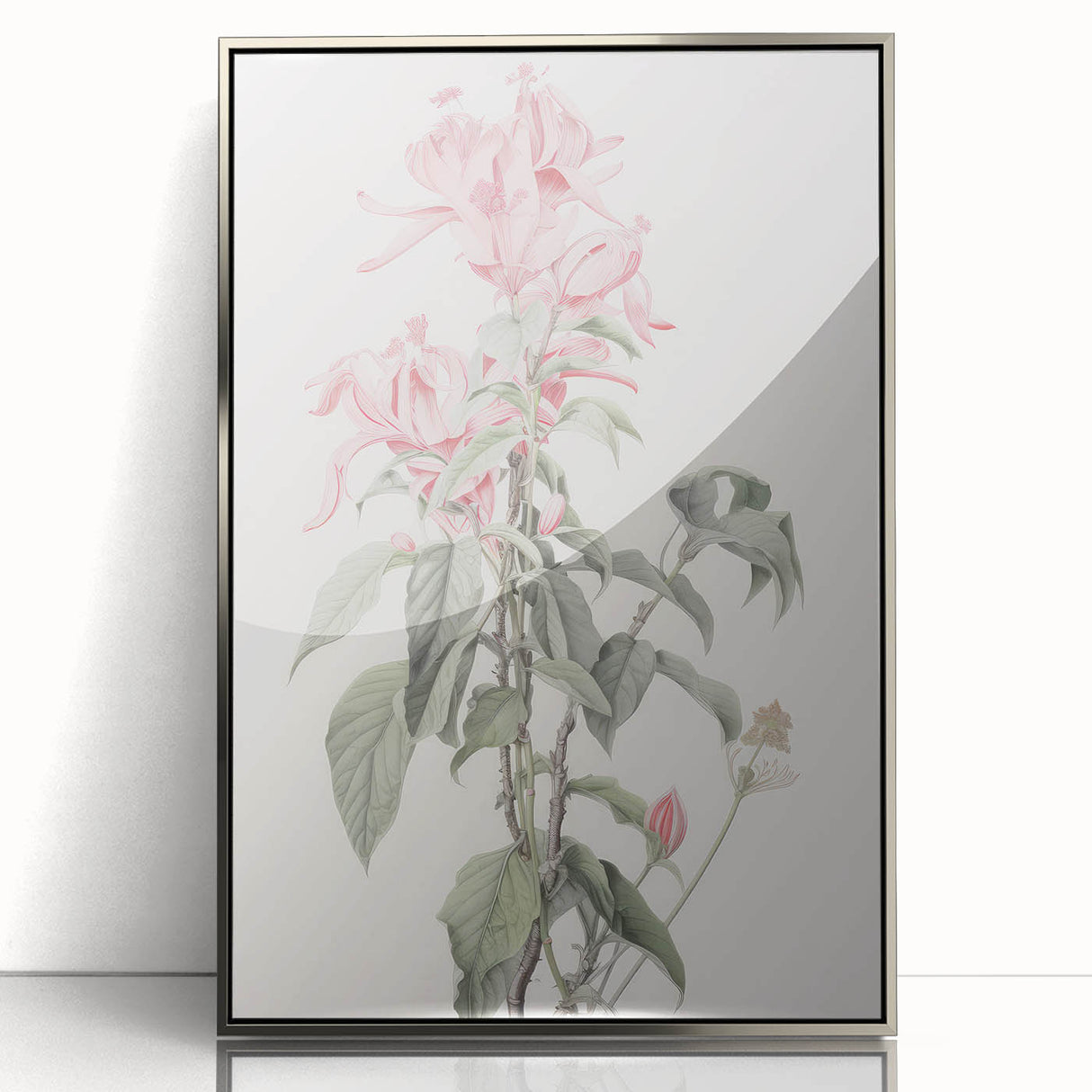 Vintage Botanical Art Print - Pink Floral Illustration – Framed