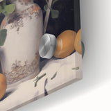 Vintage Botanical Art Print - White Flowers in Vase with Lemons – Framed