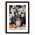 Vintage Botanical Art Print - White Flowers in Vase with Lemons – Framed